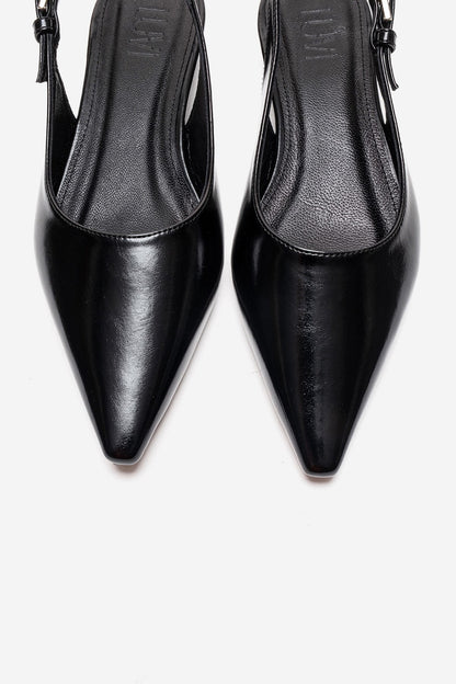 JENNA - Zapato de tacón bajo con punta de piel auténtica negra (mujer)