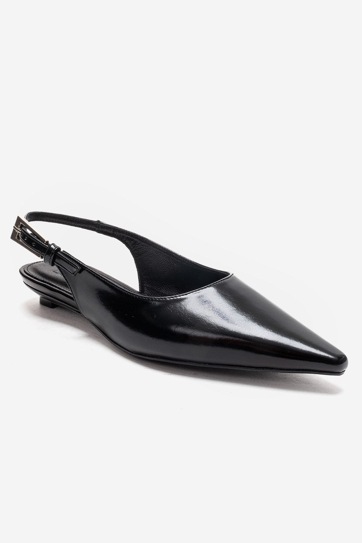 JENNA - Zapato de tacón bajo con punta de piel auténtica negra (mujer)