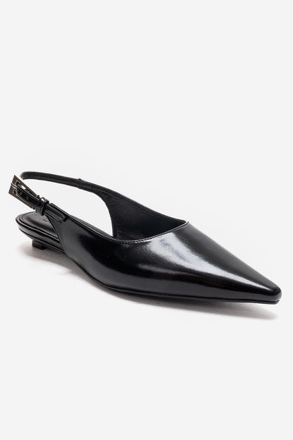 JENNA - Zapato de tacón bajo con punta de piel auténtica negra (mujer)