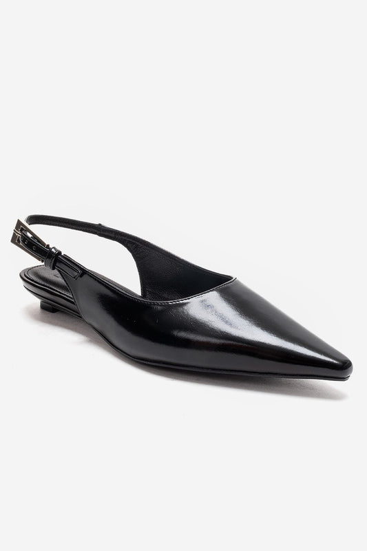 JENNA - Black Genuine Leather Pointed Toe Low Block Heel Shoe (Women)