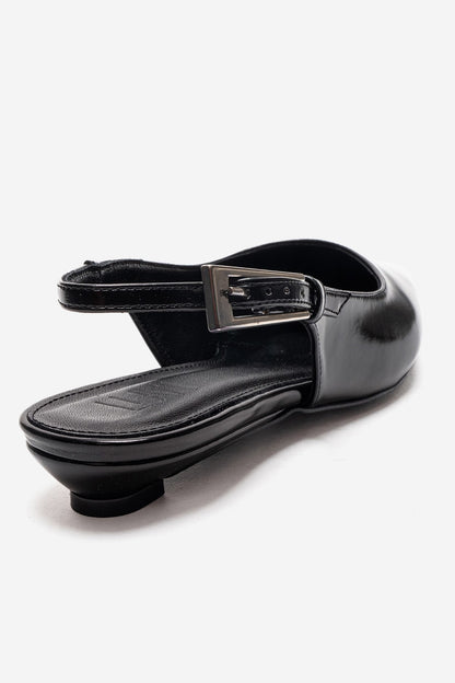 JENNA - Zapato de tacón bajo con punta de piel auténtica negra (mujer)