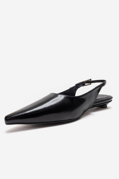 JENNA - Zapato de tacón bajo con punta de piel auténtica negra (mujer)