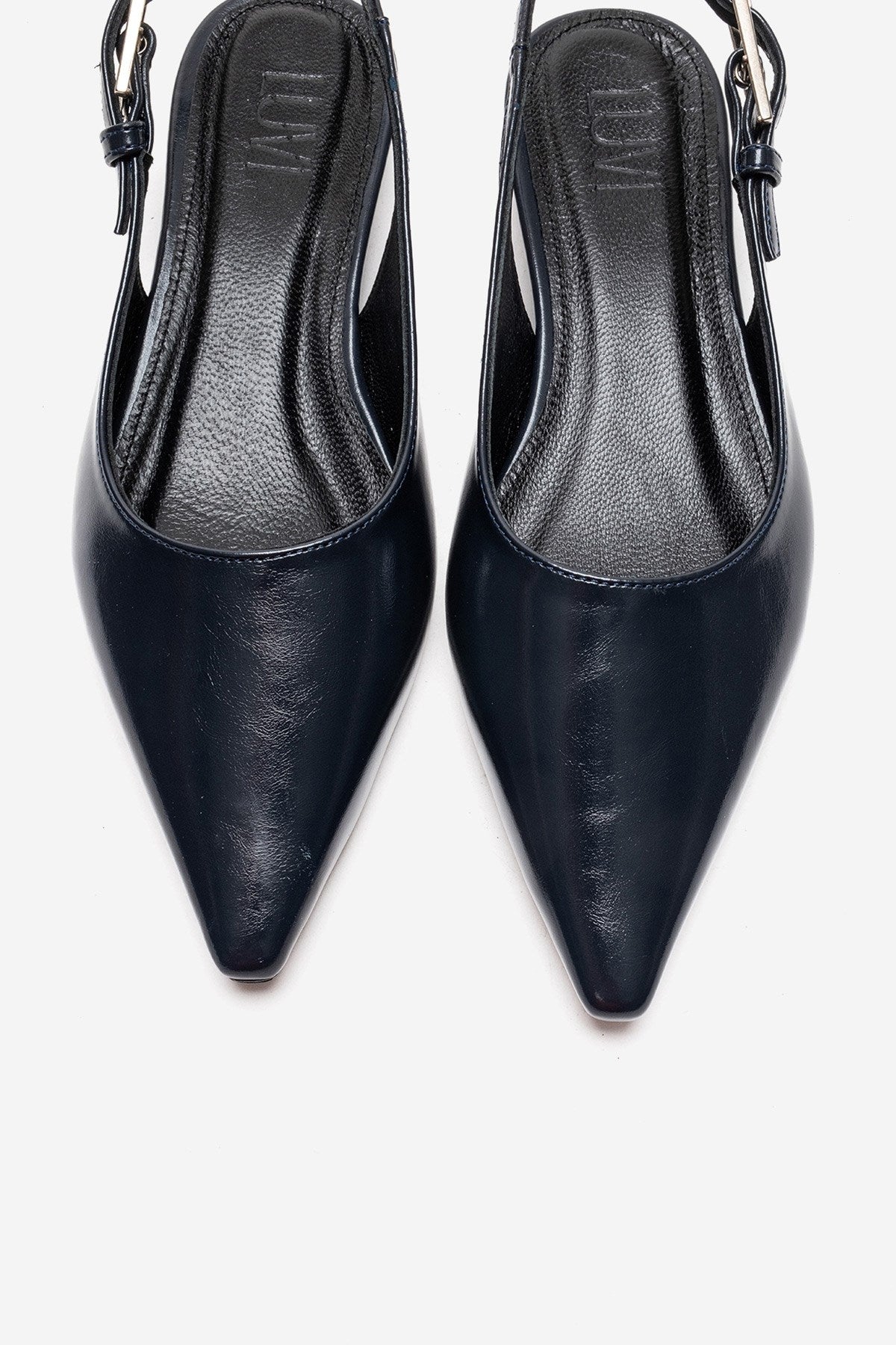 JENNA - Navy Genuine Leather Pointed Toe Low Block Heel Pump (Women)
