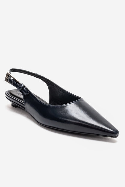 JENNA - Zapatos de tacón bajo de piel auténtica azul marino con punta fina (Mujer)
