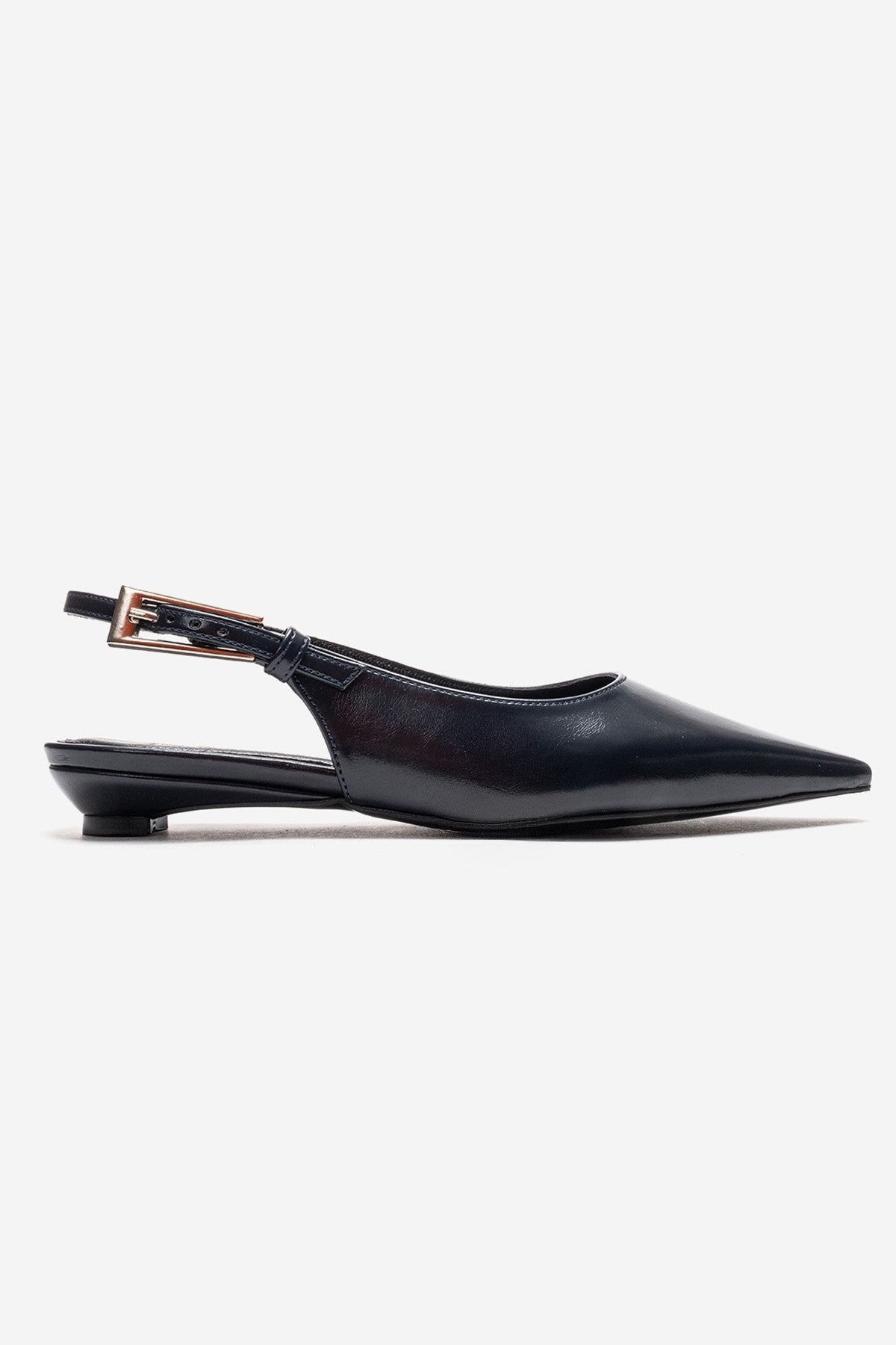JENNA - Navy Genuine Leather Pointed Toe Low Block Heel Pump (Women)