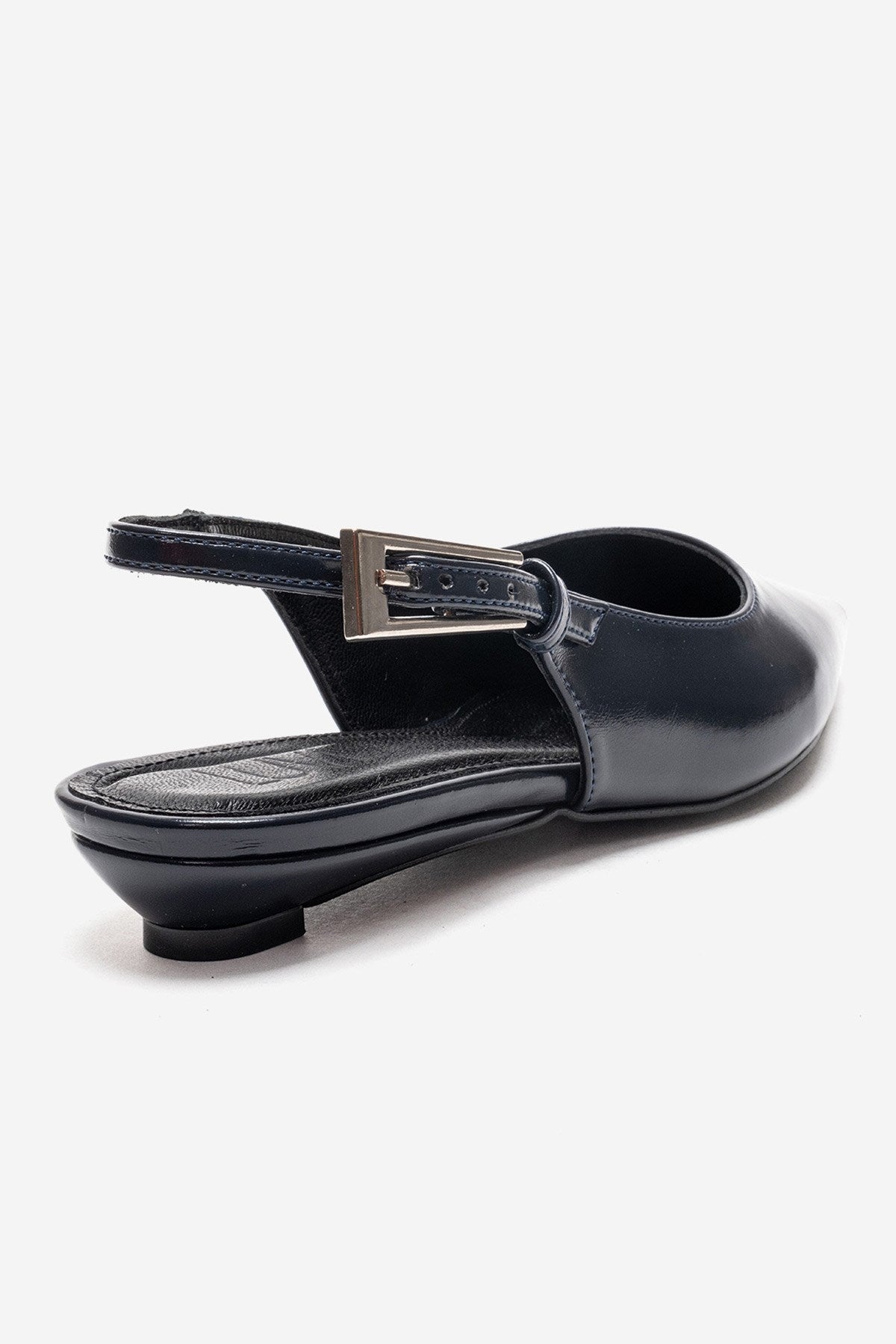 JENNA - Navy Genuine Leather Pointed Toe Low Block Heel Pump (Women)