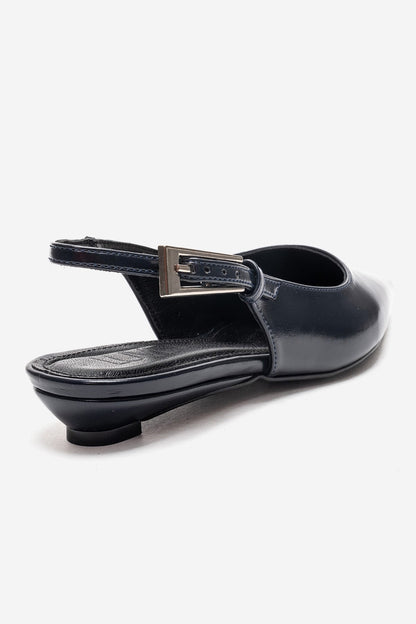 JENNA - Navy Genuine Leather Pointed Toe Low Block Heel Pump (Women)
