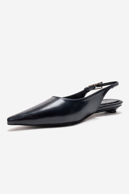 JENNA - Navy Genuine Leather Pointed Toe Low Block Heel Pump (Women)