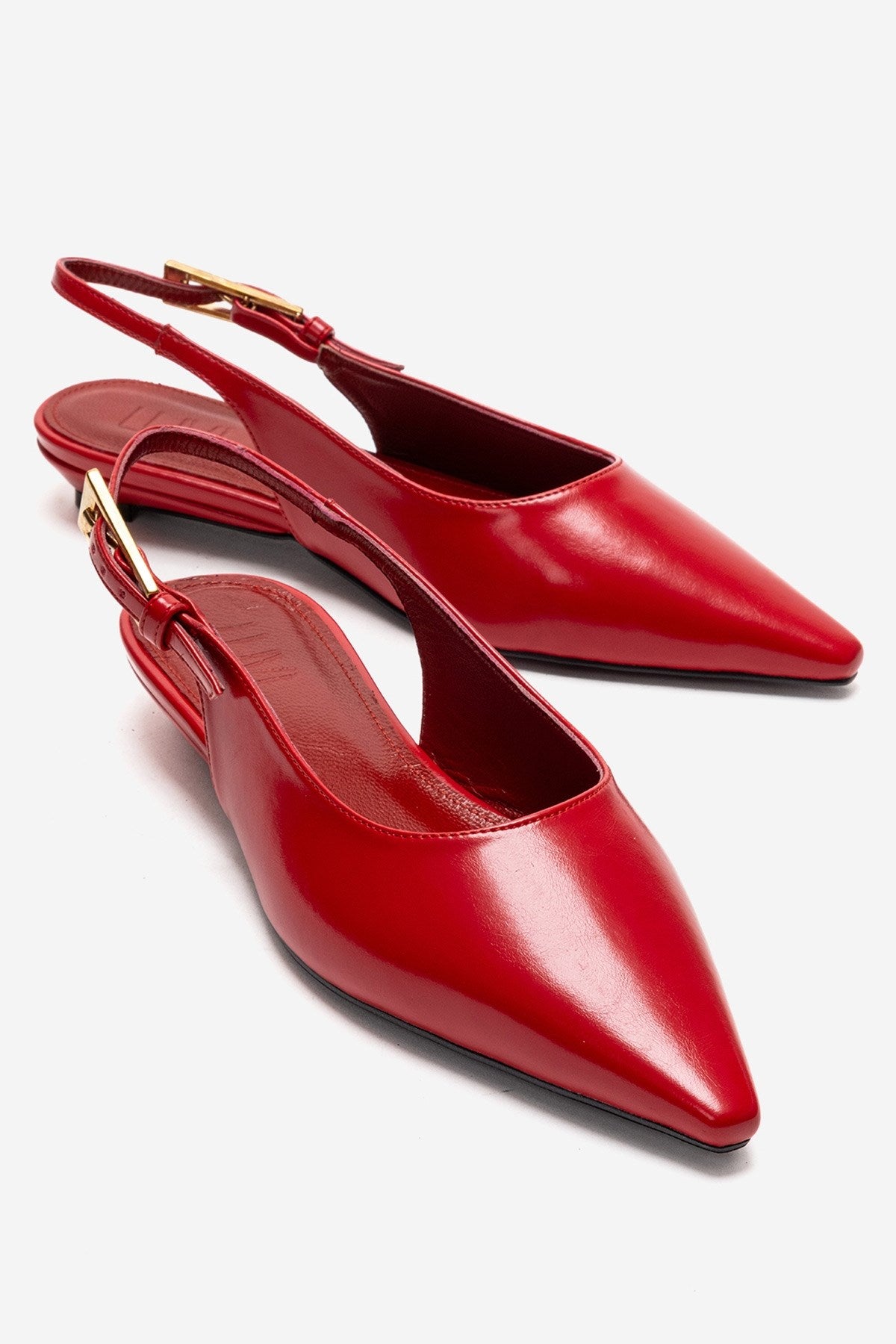 JENNA - Red Genuine Leather Pointed Toe Low Block Heel Pump (Women)