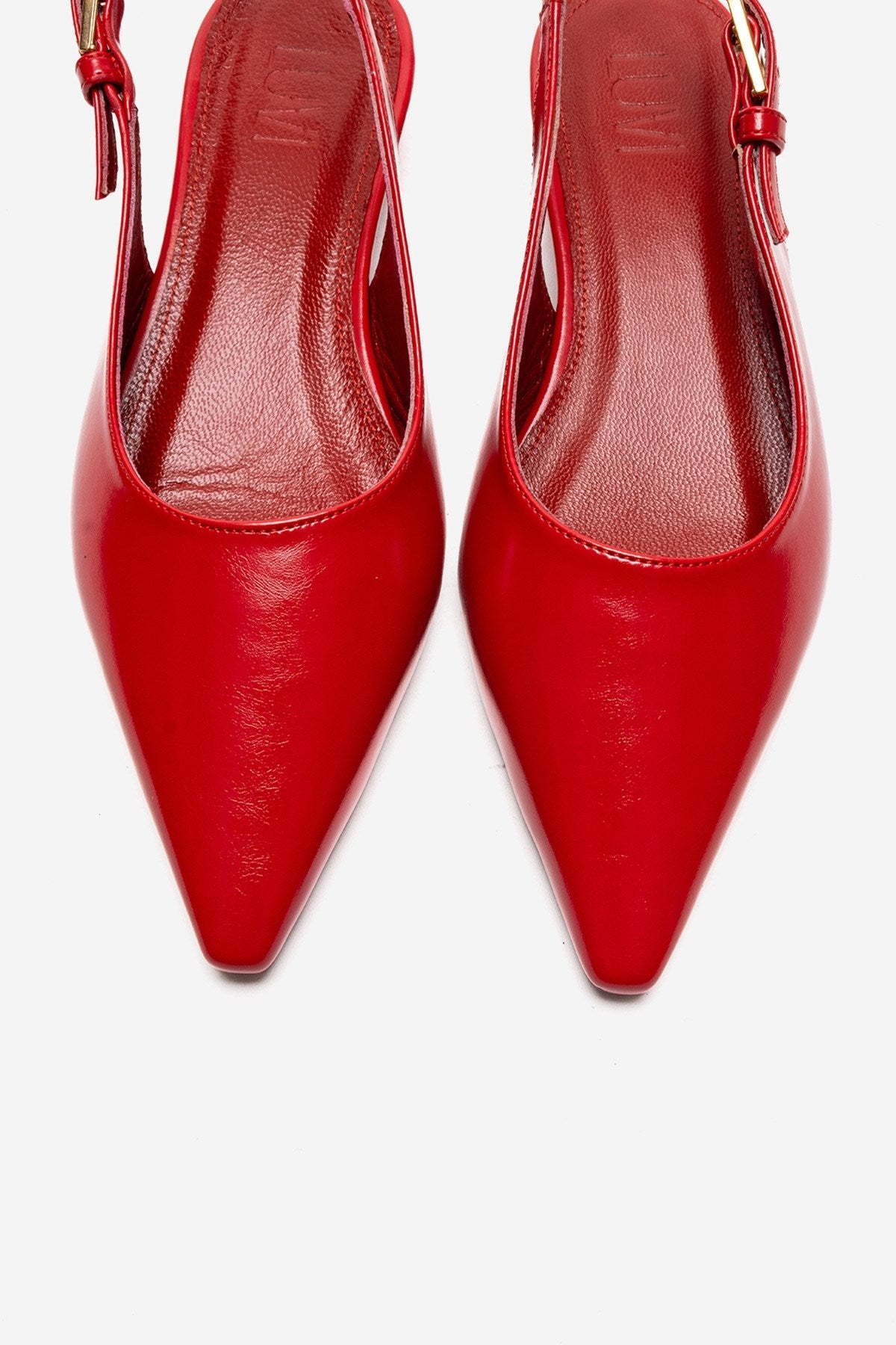 JENNA - Red Genuine Leather Pointed Toe Low Block Heel Pump (Women)