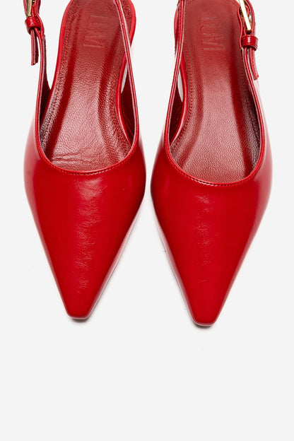 JENNA - Red Genuine Leather Pointed Toe Low Block Heel Pump (Women)