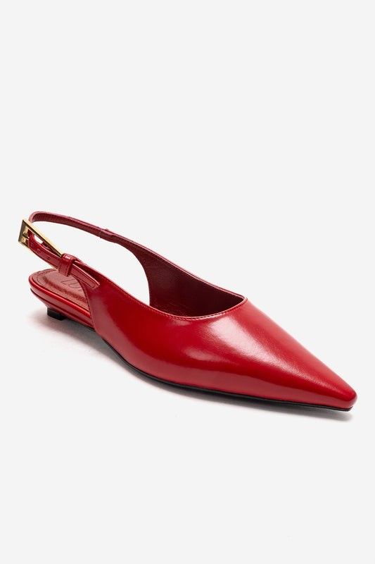 JENNA - Zapatos de tacón bajo con punta fina de cuero genuino rojo (Mujer)