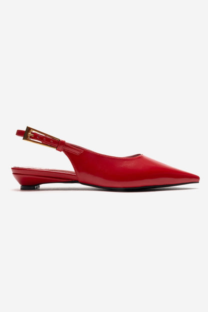 JENNA - Red Genuine Leather Pointed Toe Low Block Heel Pump (Women)