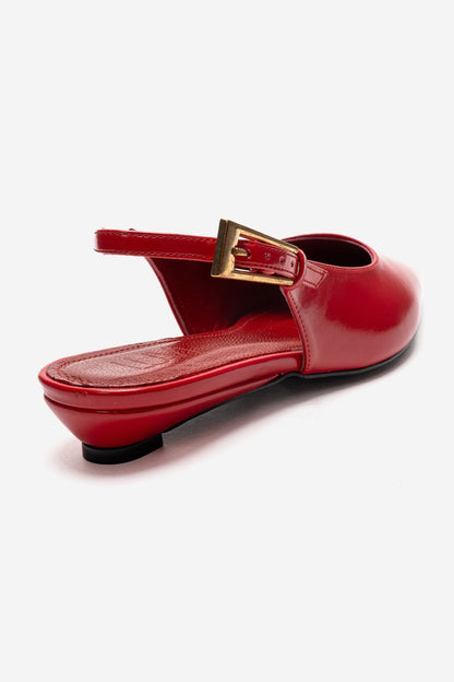 JENNA - Red Genuine Leather Pointed Toe Low Block Heel Pump (Women)