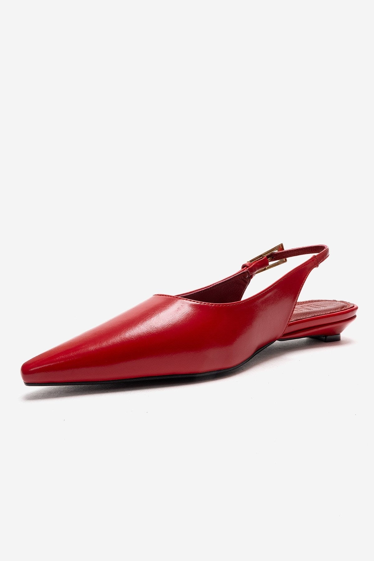 JENNA - Red Genuine Leather Pointed Toe Low Block Heel Pump (Women)