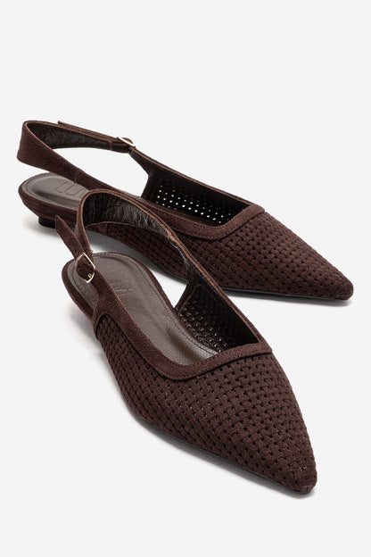 AVIVA - Zapatos de tacón bajo con punta y tacón de bloque bajo de cuero genuino marrón (Mujer)