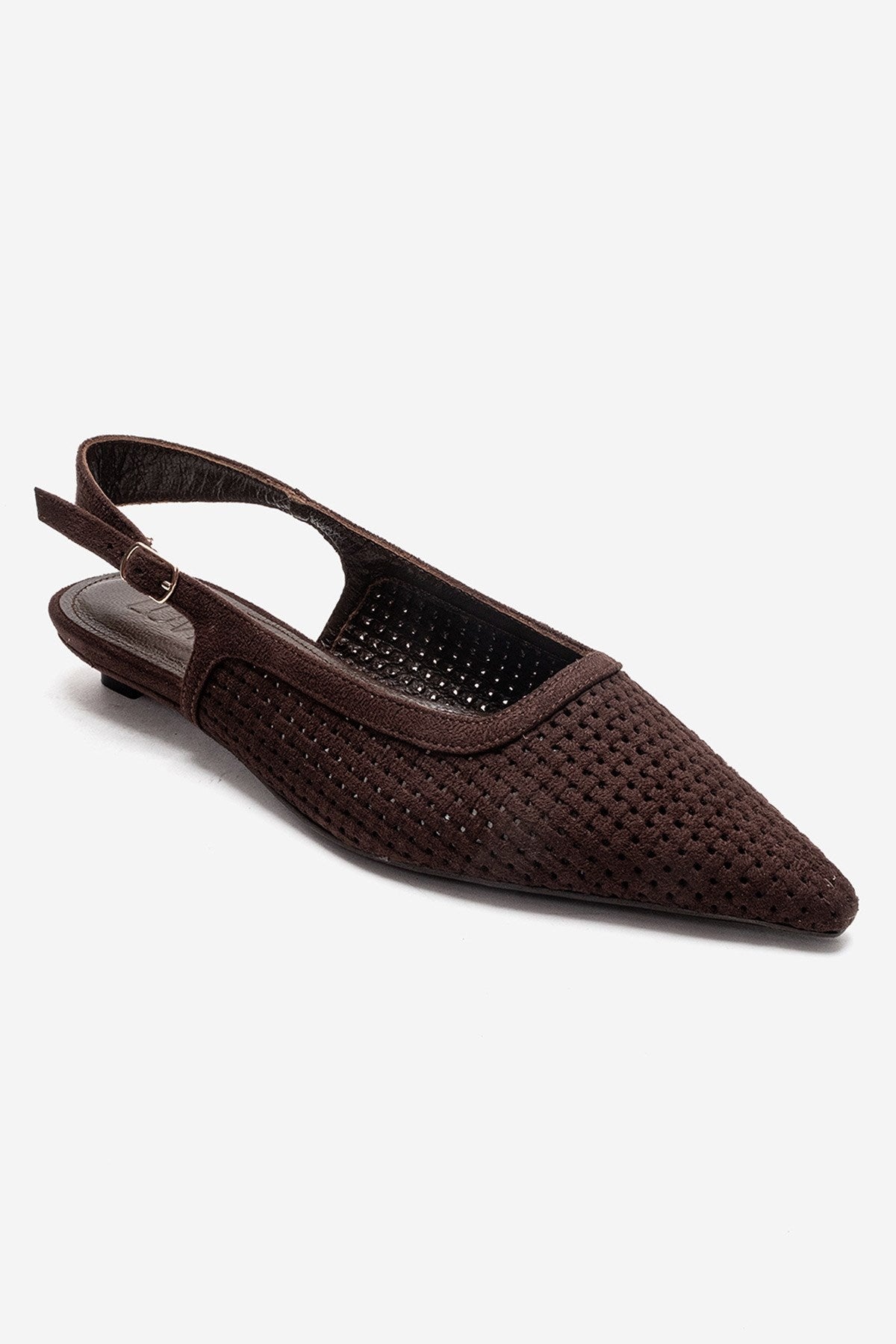 AVIVA - Zapatos de tacón bajo con punta y tacón de bloque bajo de cuero genuino marrón (Mujer)