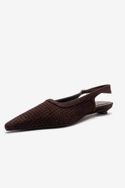 AVIVA - Zapatos de tacón bajo con punta y tacón de bloque bajo de cuero genuino marrón (Mujer)