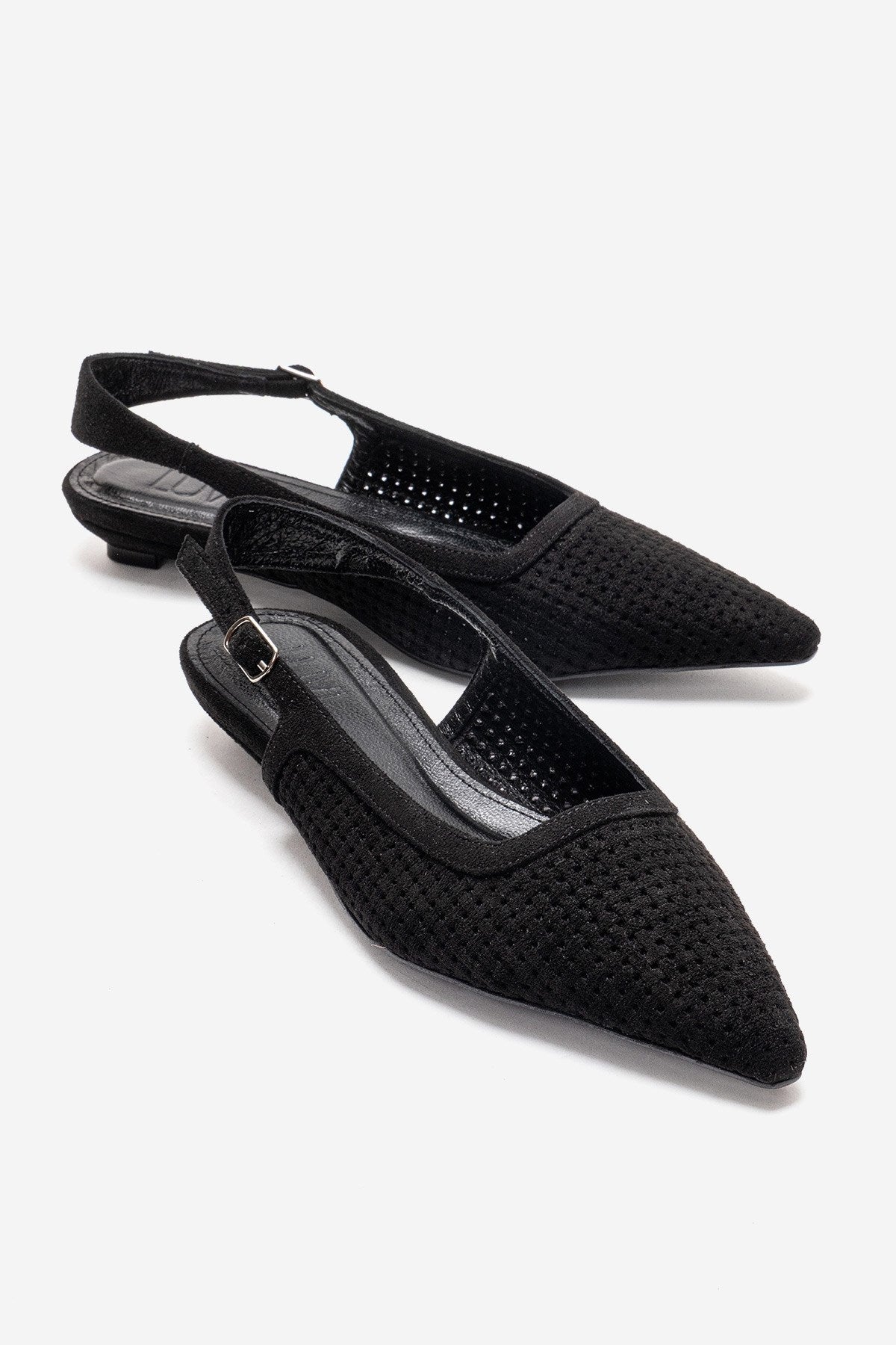 AVIVA - Zapatos de tacón bajo de piel auténtica negra con puntera en punta (Mujer)