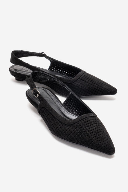 AVIVA - Zapatos de tacón bajo de piel auténtica negra con puntera en punta (Mujer)