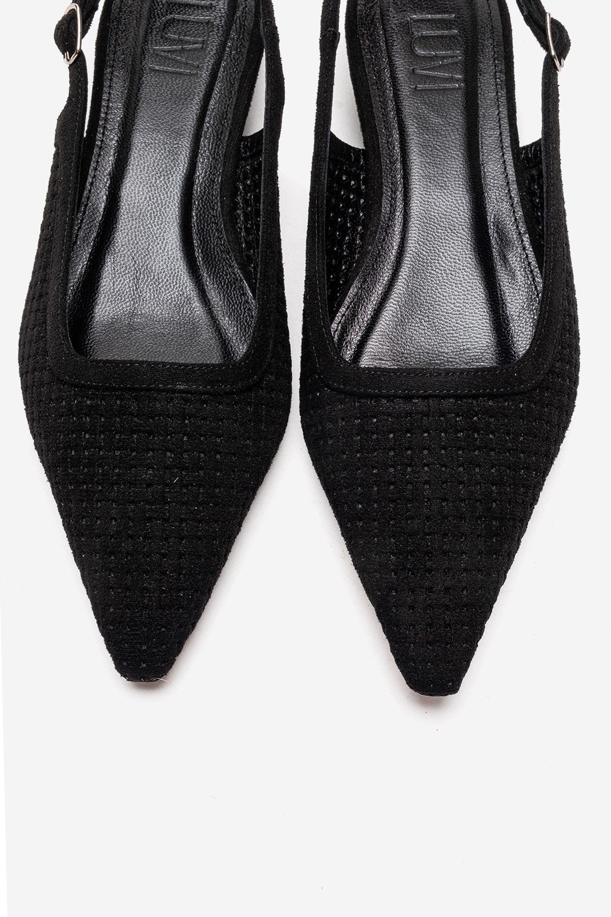 AVIVA - Zapatos de tacón bajo de piel auténtica negra con puntera en punta (Mujer)