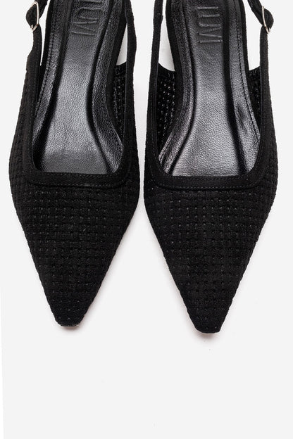 AVIVA - Zapatos de tacón bajo de piel auténtica negra con puntera en punta (Mujer)