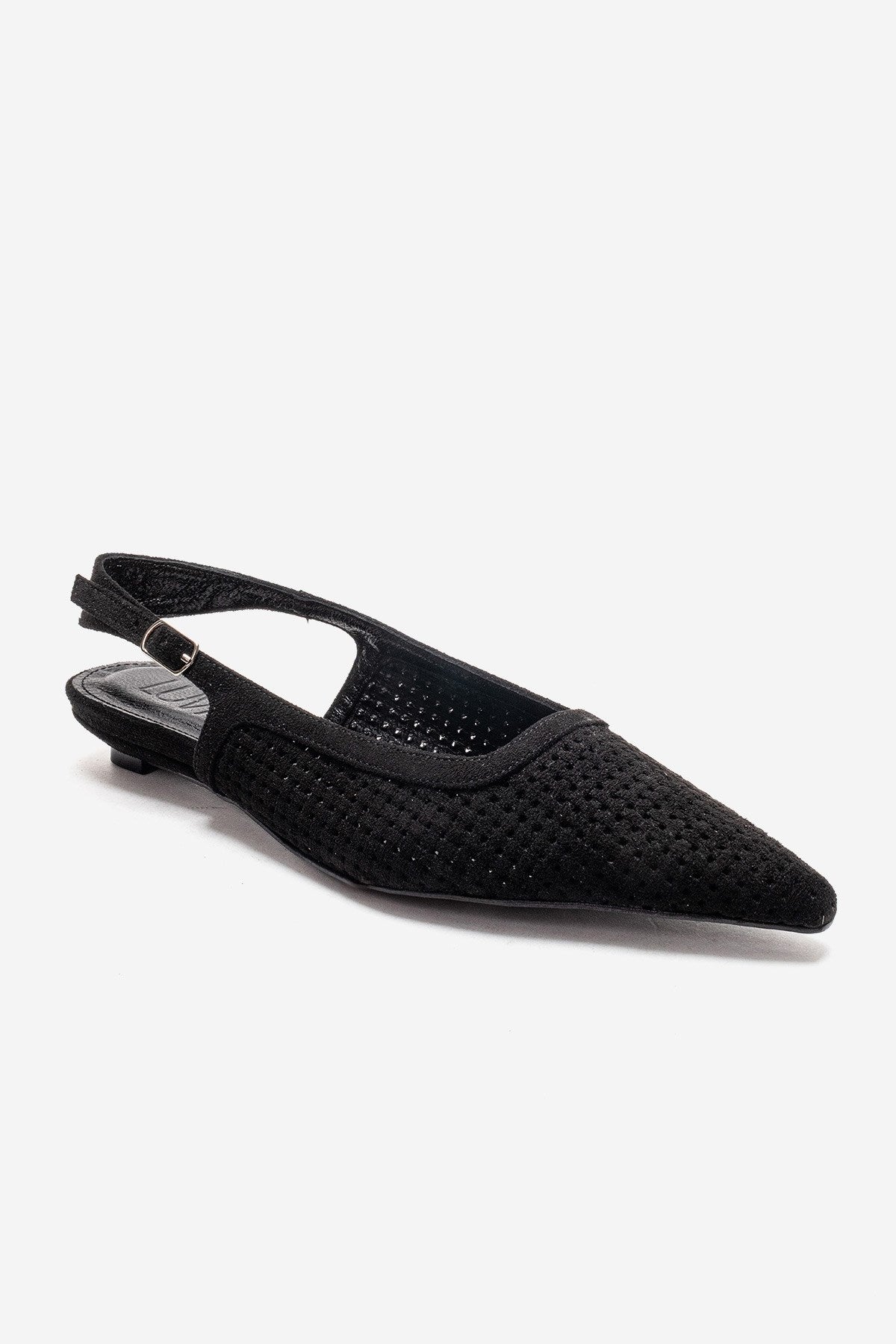 AVIVA - Zapatos de tacón bajo de piel auténtica negra con puntera en punta (Mujer)