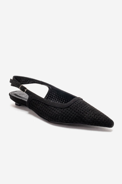 AVIVA - Zapatos de tacón bajo de piel auténtica negra con puntera en punta (Mujer)