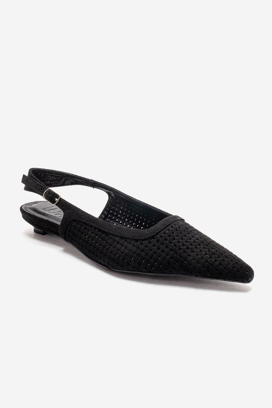 AVIVA - Zapatos de tacón bajo de piel auténtica negra con puntera en punta (Mujer)