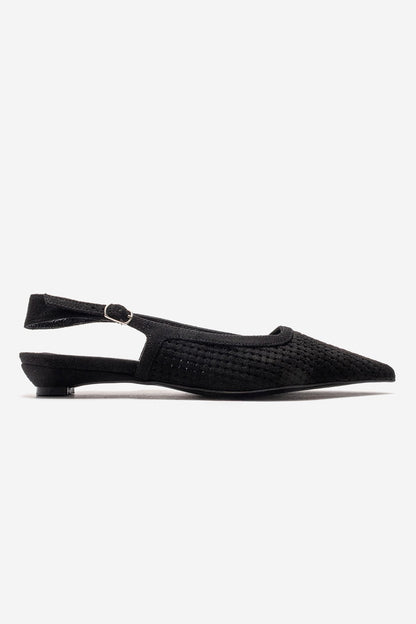 AVIVA - Zapatos de tacón bajo de piel auténtica negra con puntera en punta (Mujer)