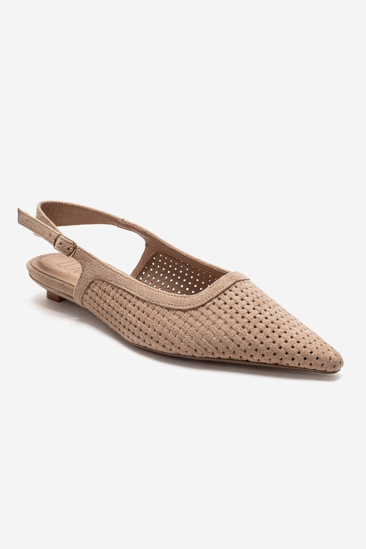 AVIVA - Zapatos de tacón bajo con punta fina de cuero genuino color beige (Mujer)
