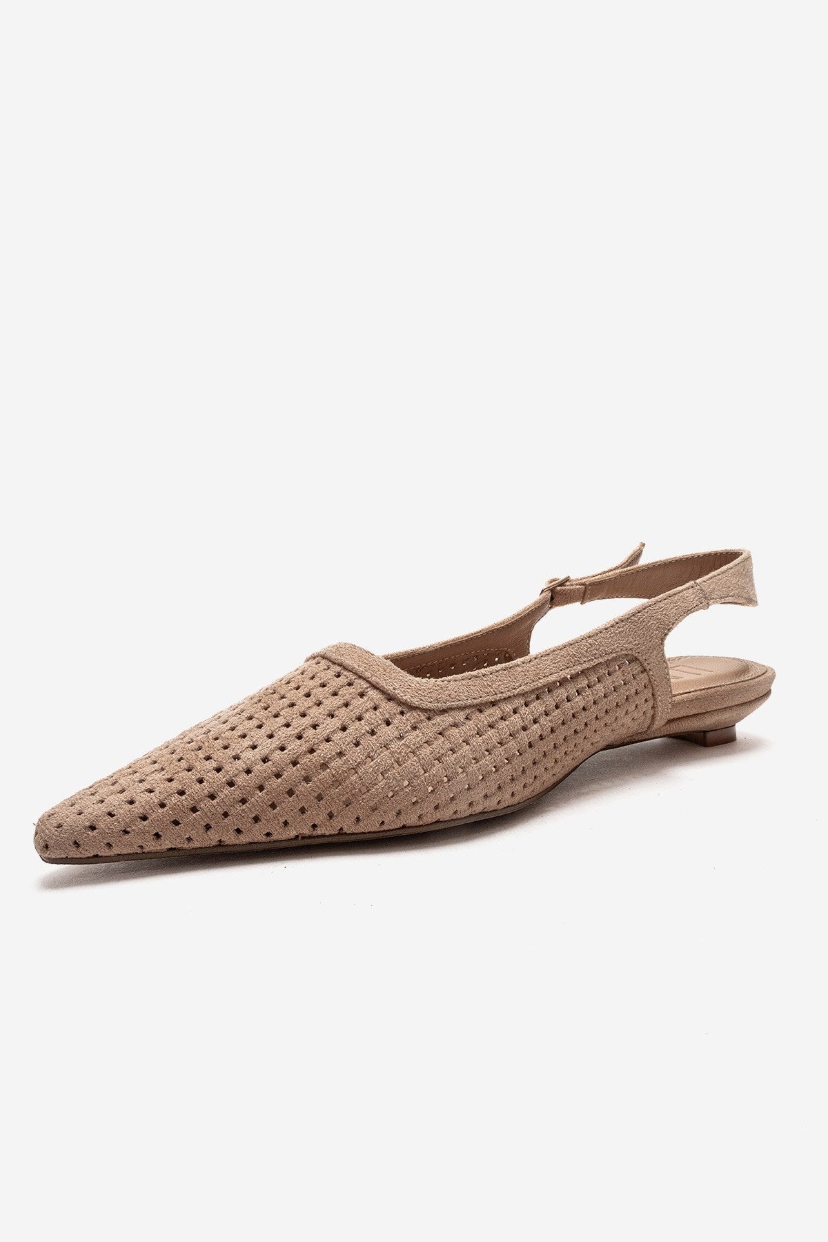 AVIVA - Zapatos de tacón bajo con punta fina de cuero genuino color beige (Mujer)