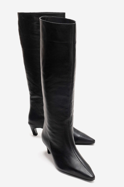 CORVEL - Black Genuine Leather Knee-High Heeled Boot (Women)