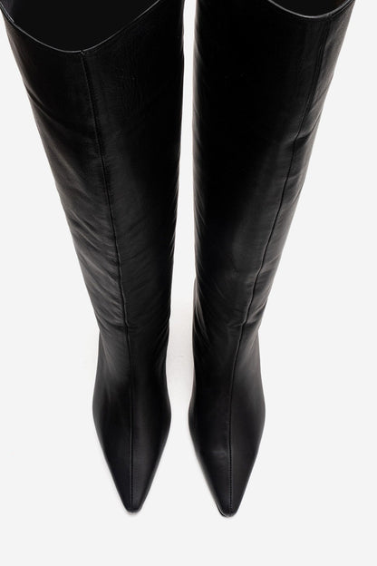 CORVEL - Black Genuine Leather Knee-High Heeled Boot (Women)