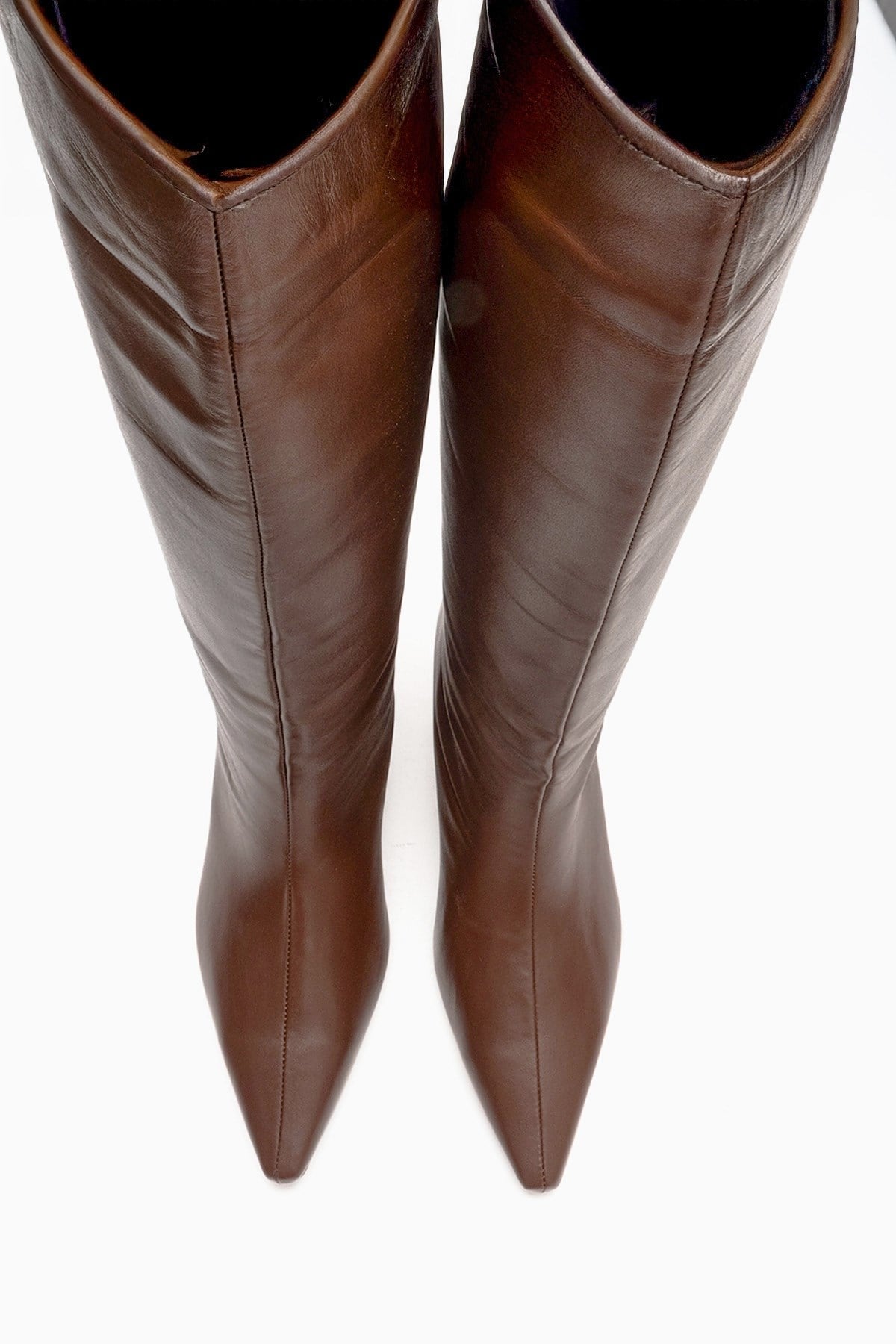 CORVEL - Cognac Genuine Leather Knee-High Heeled Boot (Women)