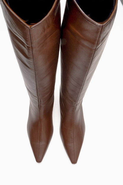 CORVEL - Cognac Genuine Leather Knee-High Heeled Boot (Women)