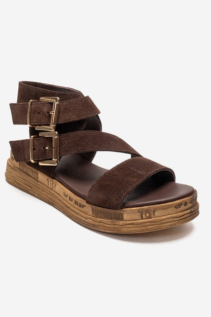 LORENTIS - Brown Genuine Leather Double Buckle Sandal (Women)