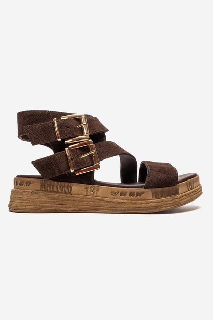 LORENTIS - Brown Genuine Leather Double Buckle Sandal (Women)