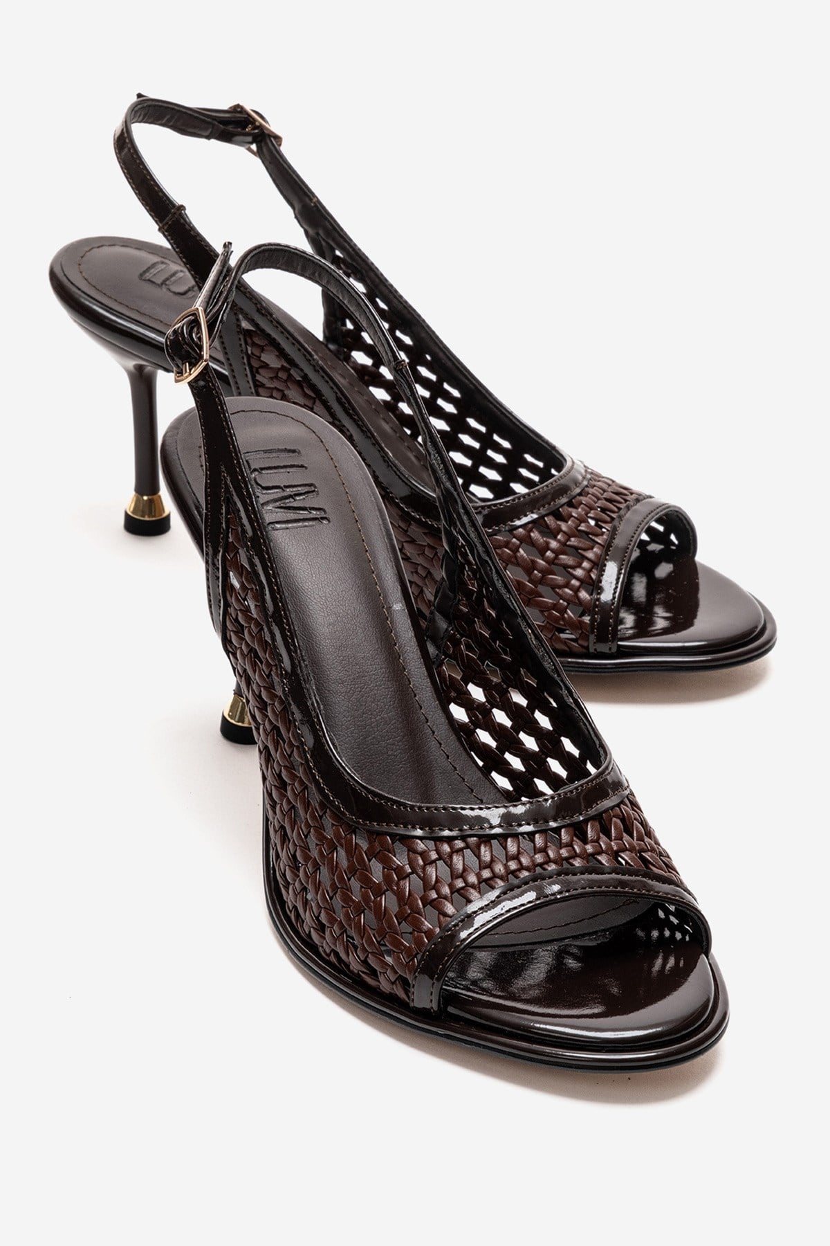 BONITO - Zapatos de Tacón de Aguja de Tela Trenzada Marrón (Mujer)