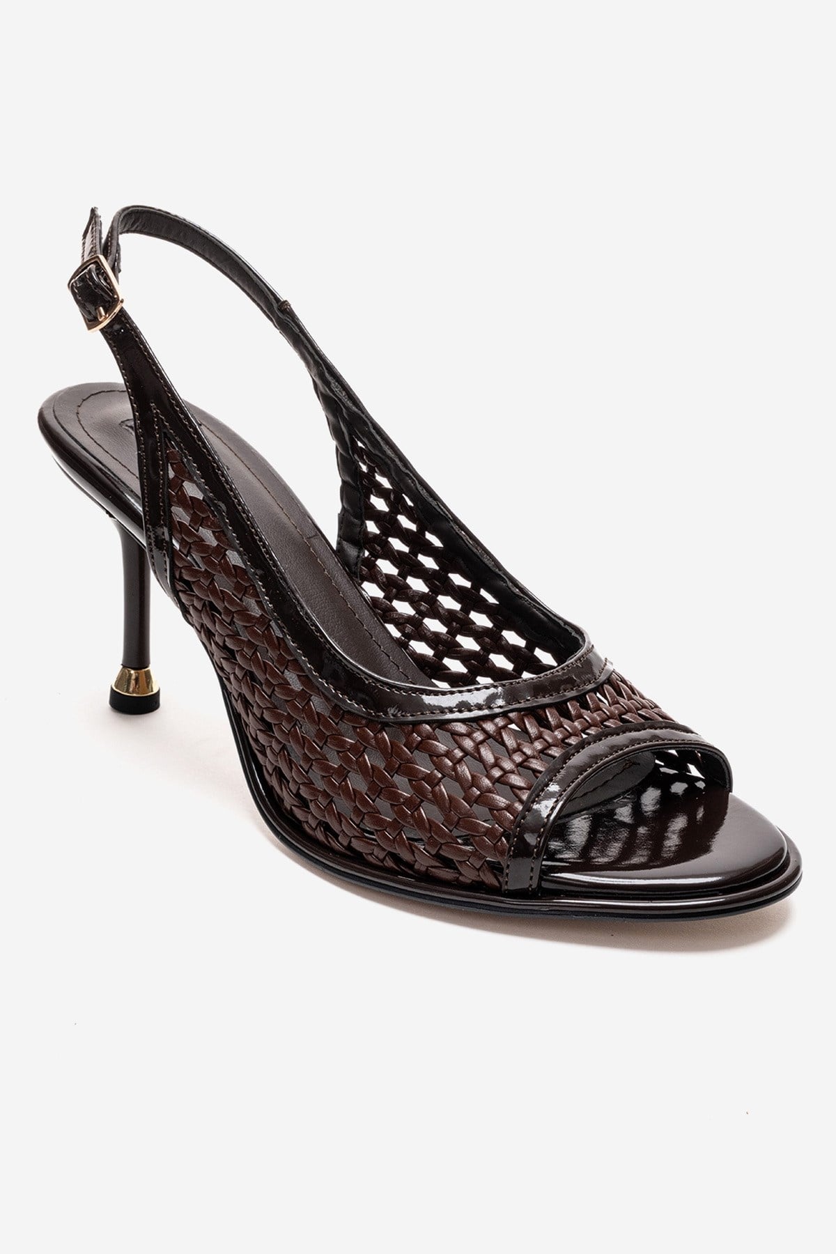BONITO - Zapatos de Tacón de Aguja de Tela Trenzada Marrón (Mujer)