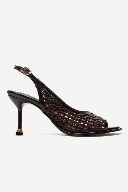 BONITO - Zapatos de Tacón de Aguja de Tela Trenzada Marrón (Mujer)