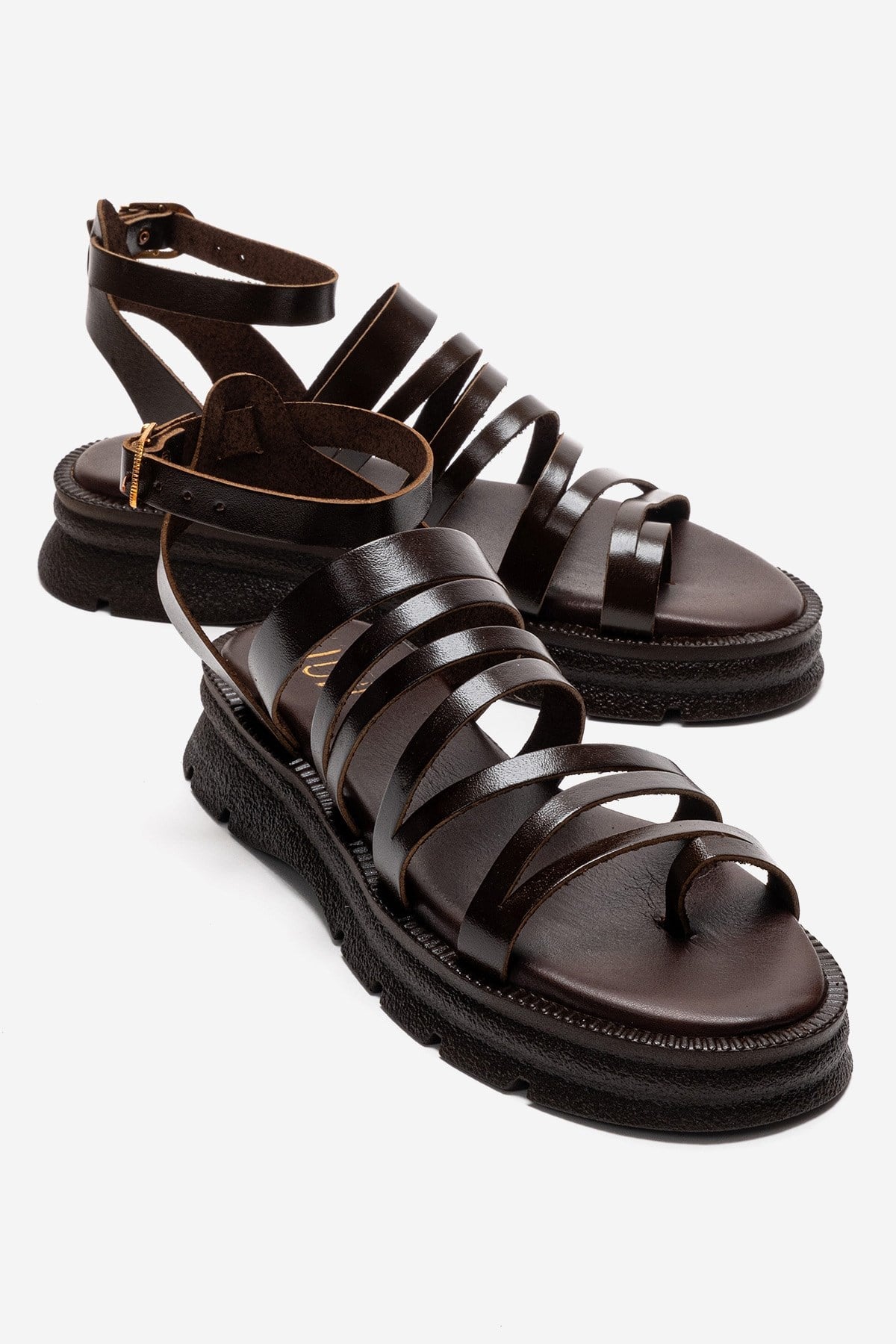 ELSA - Brown Genuine Leather Multi-Strap Thong Sandal (Women)