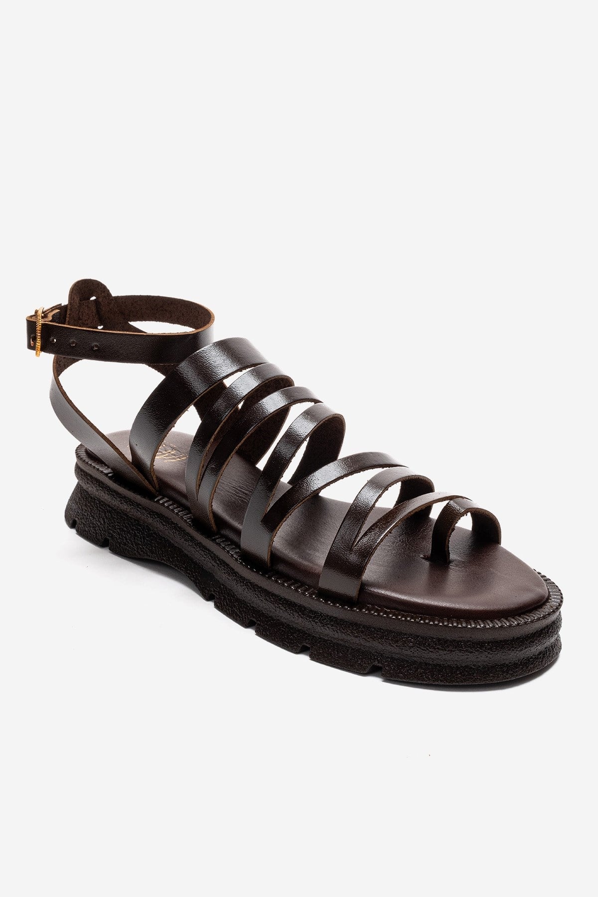 ELSA - Brown Genuine Leather Multi-Strap Thong Sandal (Women)