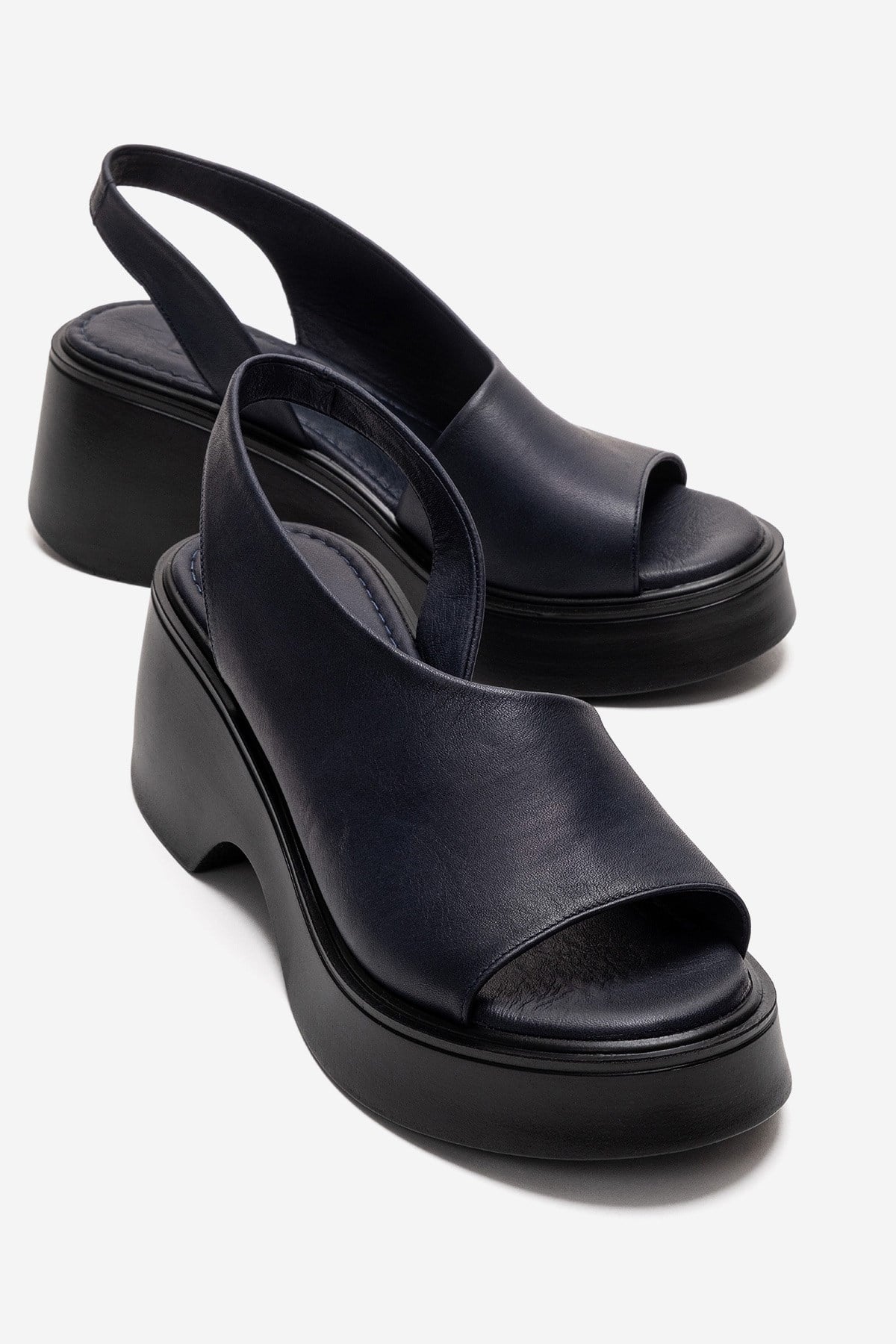 ROY - Navy Genuine Leather Wedge Heel Sandal (Women)