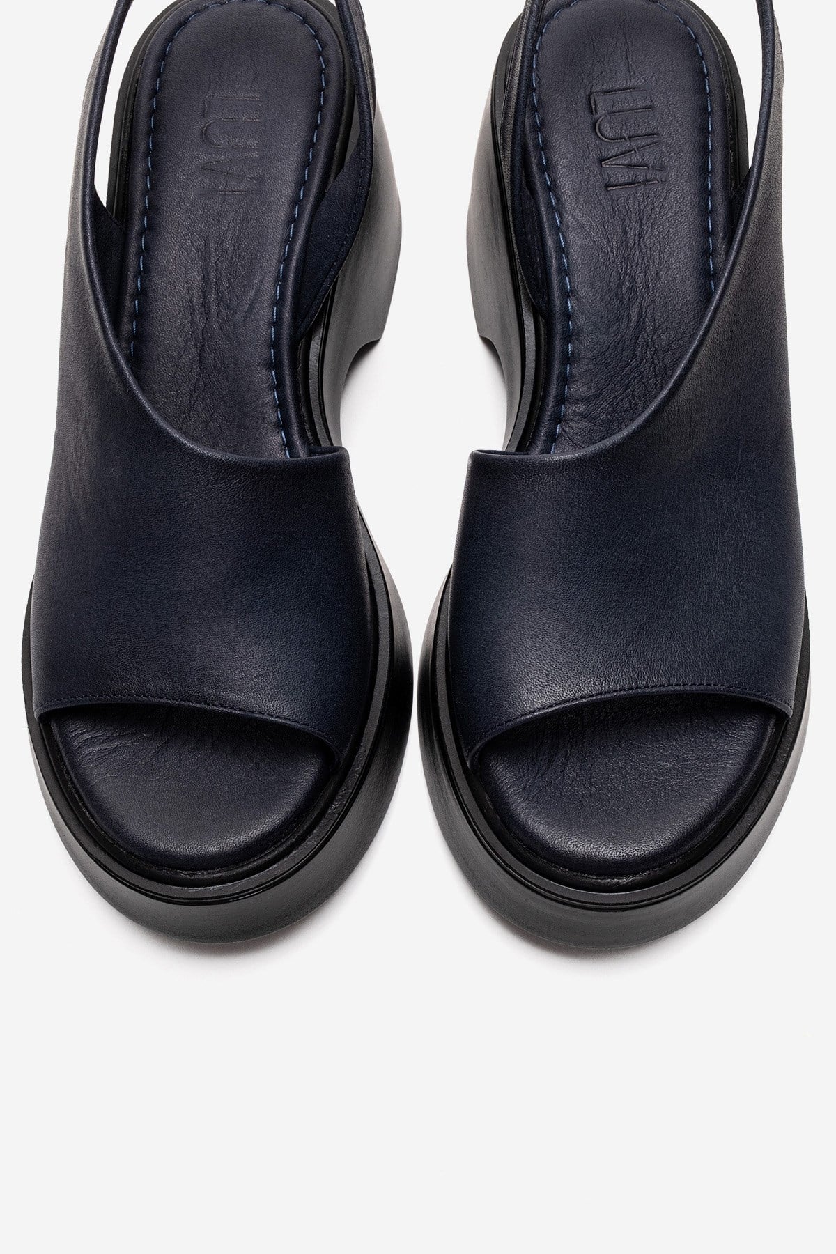 ROY - Navy Genuine Leather Wedge Heel Sandal (Women)