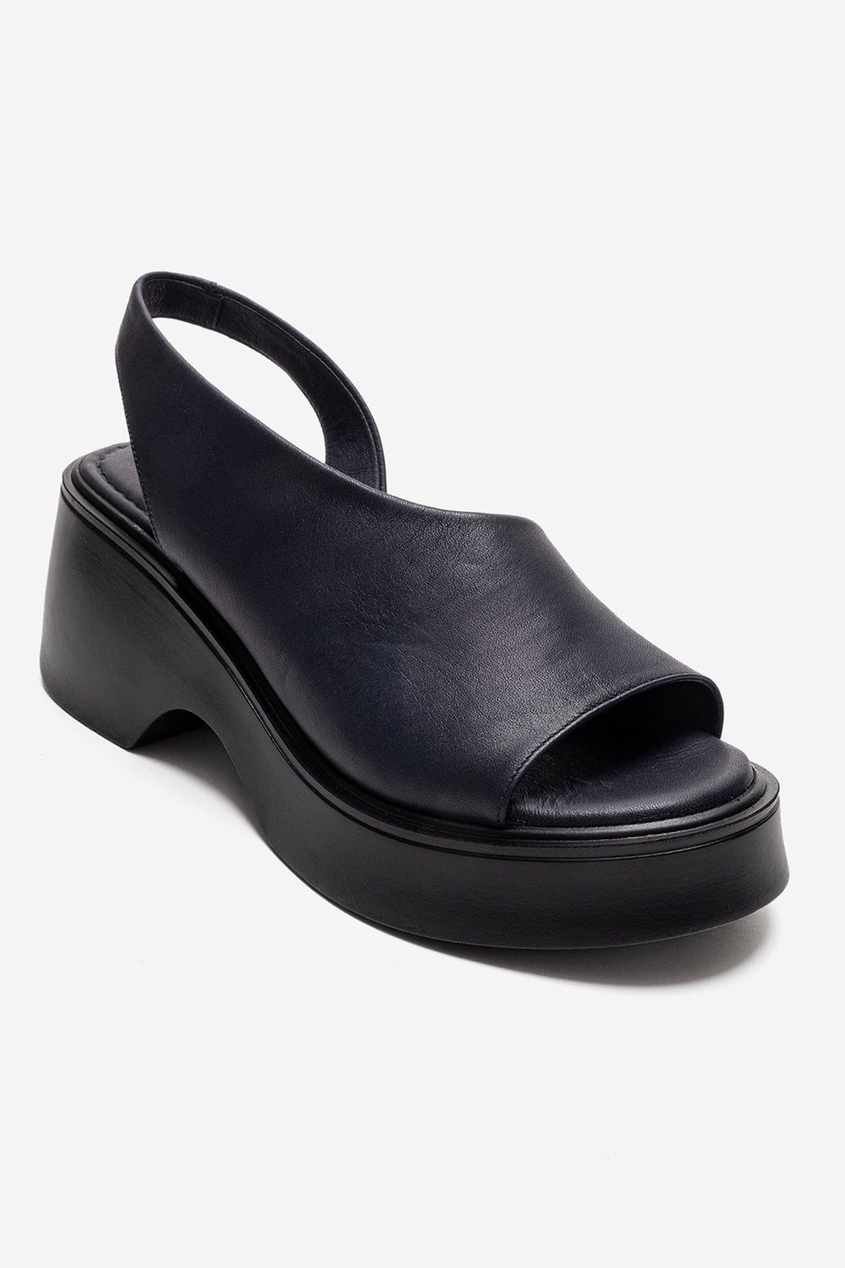 ROY - Navy Genuine Leather Wedge Heel Sandal (Women)