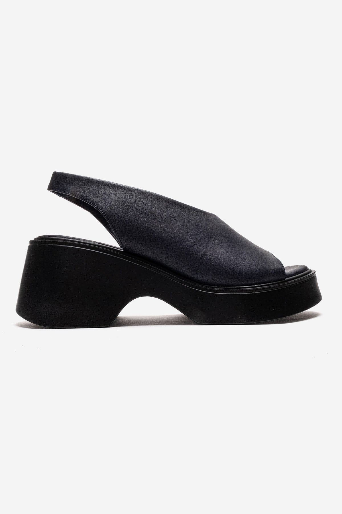 ROY - Navy Genuine Leather Wedge Heel Sandal (Women)