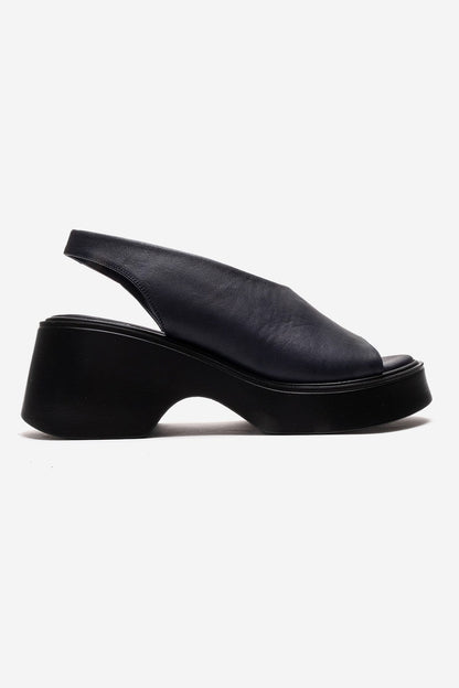 ROY - Navy Genuine Leather Wedge Heel Sandal (Women)