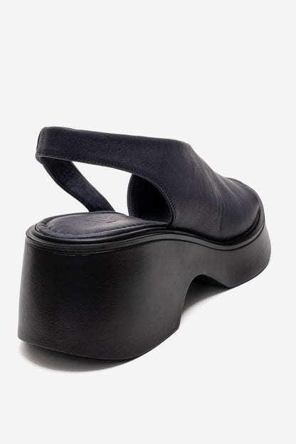 ROY - Navy Genuine Leather Wedge Heel Sandal (Women)