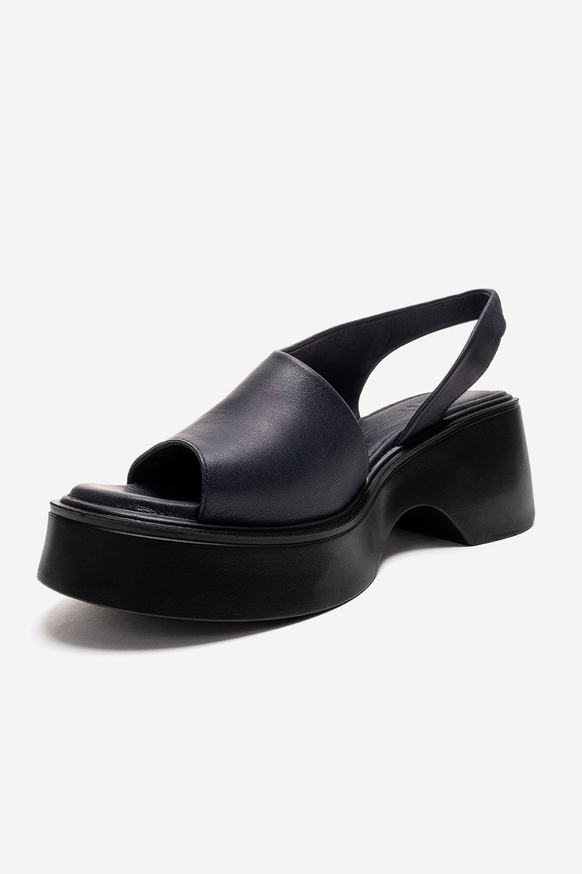 ROY - Navy Genuine Leather Wedge Heel Sandal (Women)
